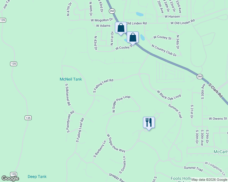 map of restaurants, bars, coffee shops, grocery stores, and more near 4220 Sugar Pine Loop in Show Low