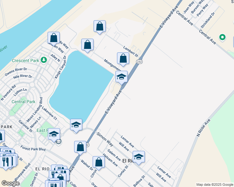 map of restaurants, bars, coffee shops, grocery stores, and more near 4267-4283 East Vineyard Avenue in Oxnard