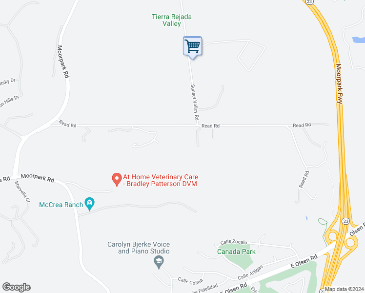 map of restaurants, bars, coffee shops, grocery stores, and more near Read Road in Thousand Oaks