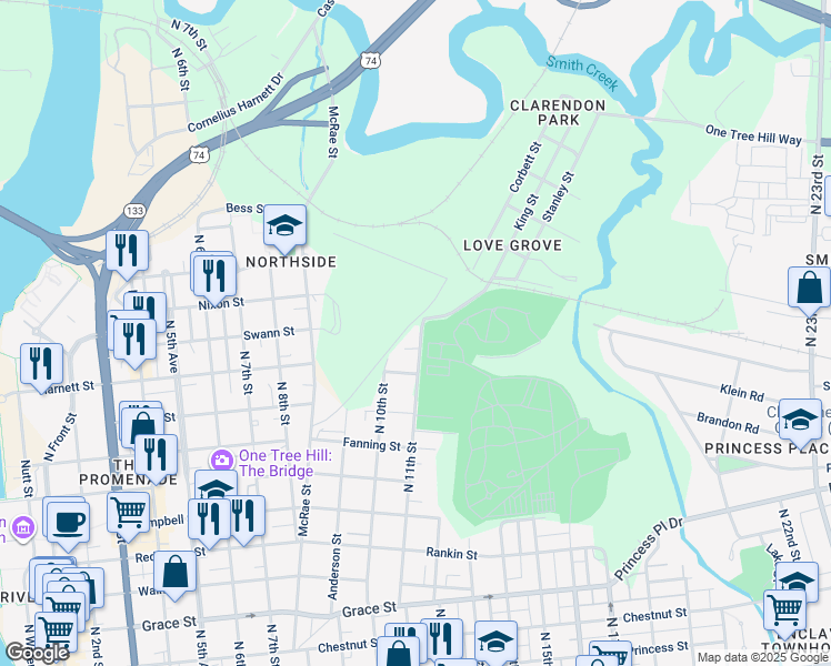 map of restaurants, bars, coffee shops, grocery stores, and more near 1023 North 11th Street in Wilmington
