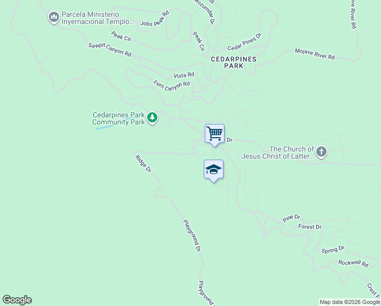 map of restaurants, bars, coffee shops, grocery stores, and more near 21803 Plunge Road in Crestline