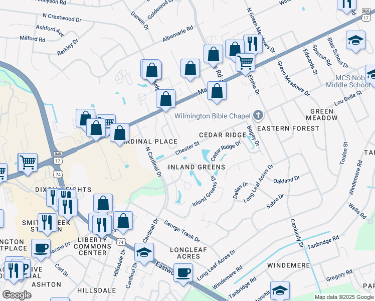 map of restaurants, bars, coffee shops, grocery stores, and more near 5946 Chester Street in Wilmington