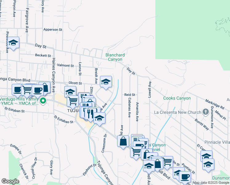 map of restaurants, bars, coffee shops, grocery stores, and more near 9954 Marnice Avenue in Los Angeles