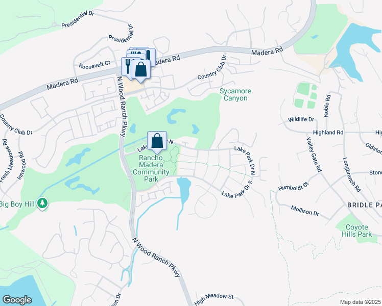 map of restaurants, bars, coffee shops, grocery stores, and more near 325 Spring Breeze Court in Simi Valley
