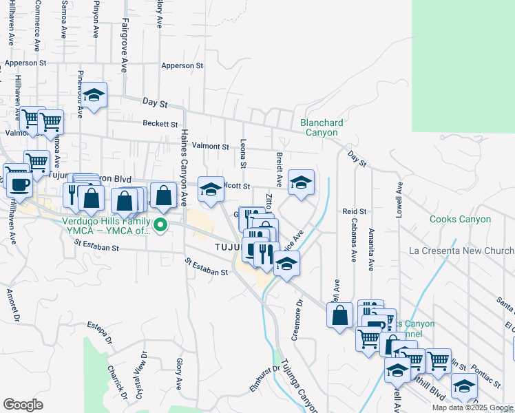 map of restaurants, bars, coffee shops, grocery stores, and more near 9924 Provo Avenue in Los Angeles