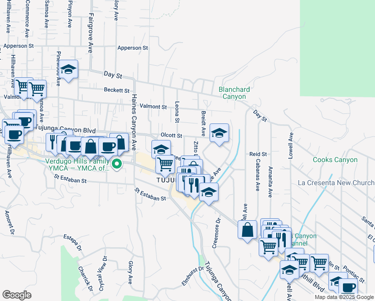 map of restaurants, bars, coffee shops, grocery stores, and more near 9924 Provo Avenue in Los Angeles