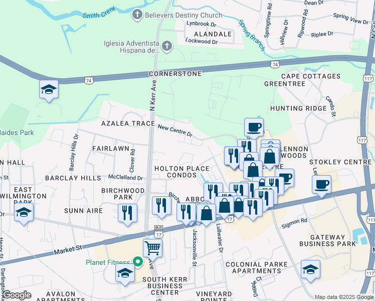 map of restaurants, bars, coffee shops, grocery stores, and more near 5009 McClelland Drive in Wilmington