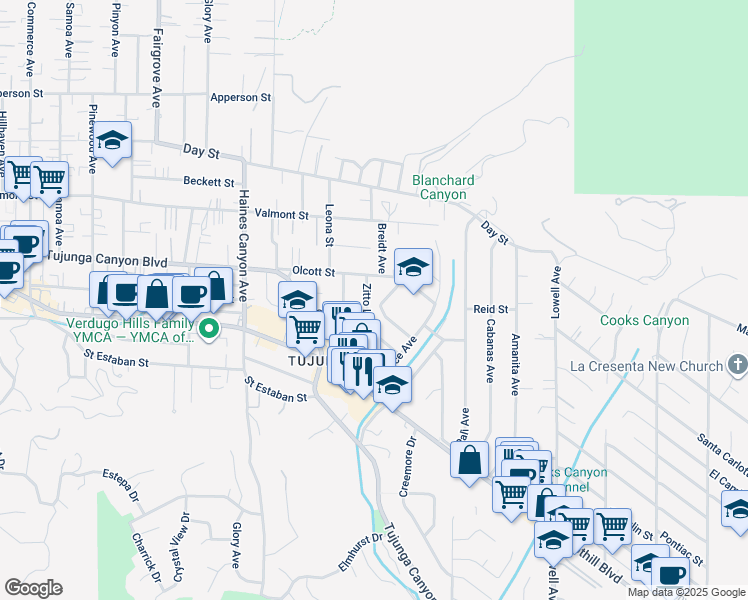 map of restaurants, bars, coffee shops, grocery stores, and more near 9930 Zitto Lane in Los Angeles