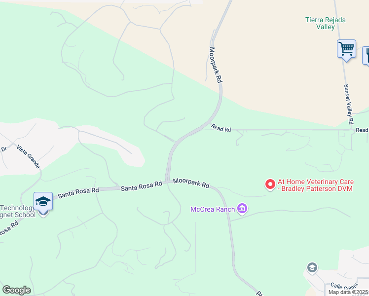 map of restaurants, bars, coffee shops, grocery stores, and more near 4890 Read Road in Moorpark