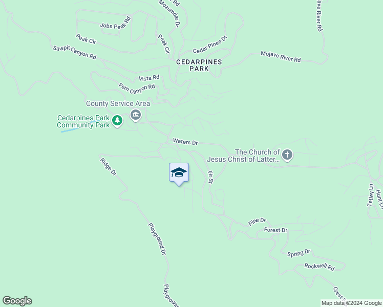 map of restaurants, bars, coffee shops, grocery stores, and more near Fir Street in Crestline