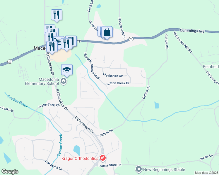 map of restaurants, bars, coffee shops, grocery stores, and more near 233 Hampton Station Boulevard in Canton