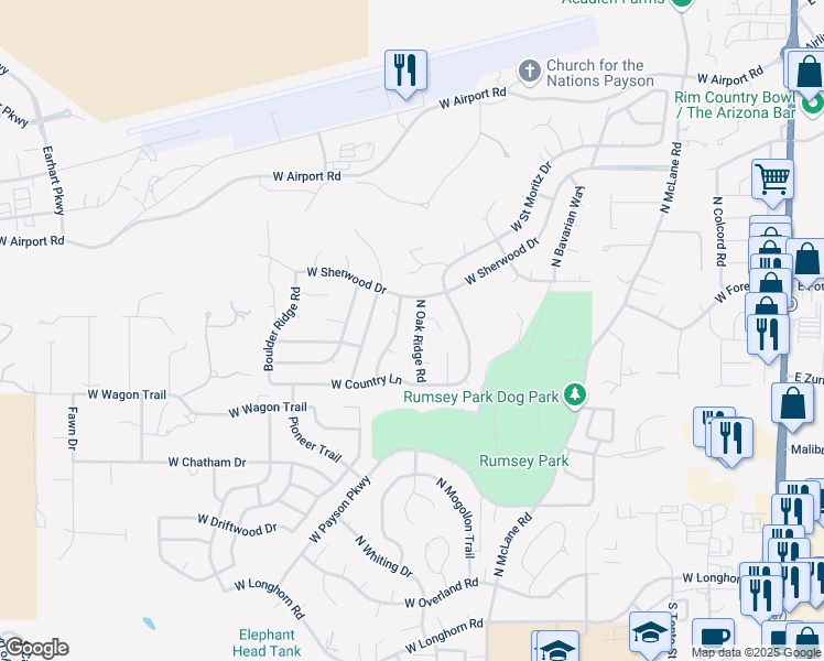 map of restaurants, bars, coffee shops, grocery stores, and more near 820 Eagle Ridge Circle in Payson