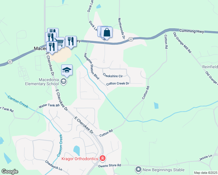 map of restaurants, bars, coffee shops, grocery stores, and more near 233 Hampton Station Boulevard in Canton