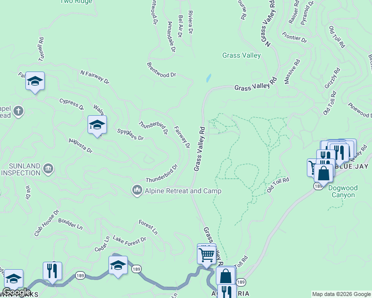 map of restaurants, bars, coffee shops, grocery stores, and more near in Lake Arrowhead
