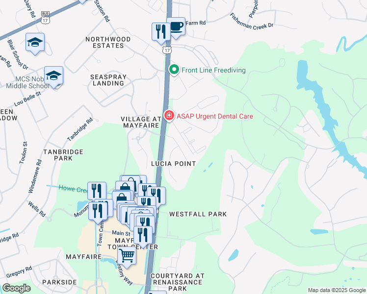 map of restaurants, bars, coffee shops, grocery stores, and more near 7015 Cayman Court in Wilmington