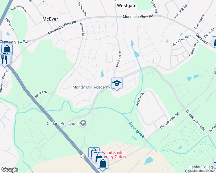 map of restaurants, bars, coffee shops, grocery stores, and more near 3900 Millside Parkway in Gainesville