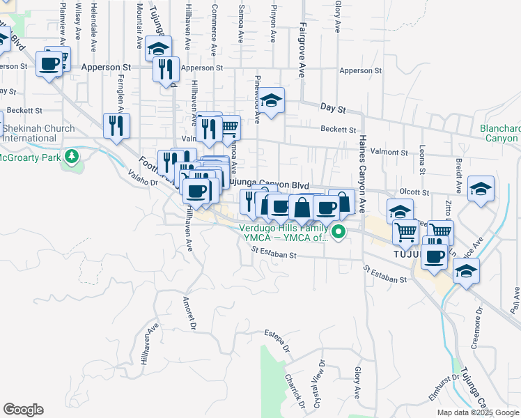 map of restaurants, bars, coffee shops, grocery stores, and more near 9920 Pinewood Avenue in Los Angeles