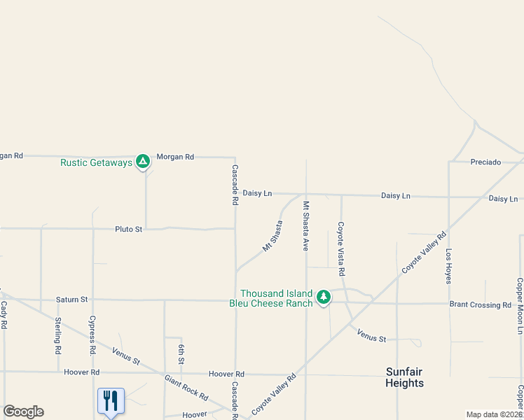 map of restaurants, bars, coffee shops, grocery stores, and more near Daisy Lane in Joshua Tree