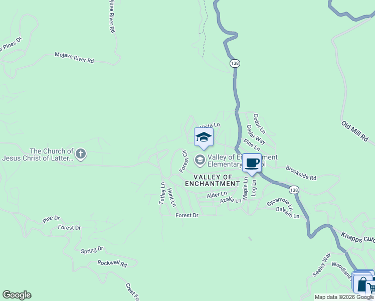 map of restaurants, bars, coffee shops, grocery stores, and more near 284 Forest Circle in Crestline