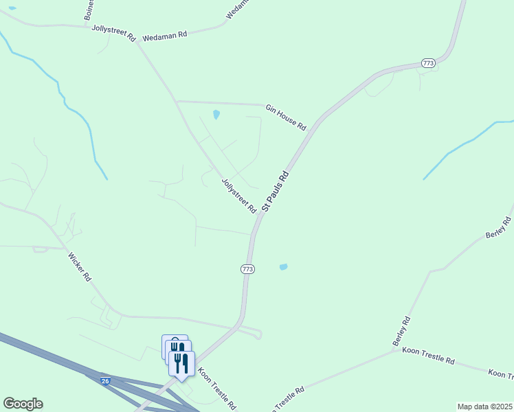 map of restaurants, bars, coffee shops, grocery stores, and more near 2945 South Carolina 773 in Prosperity