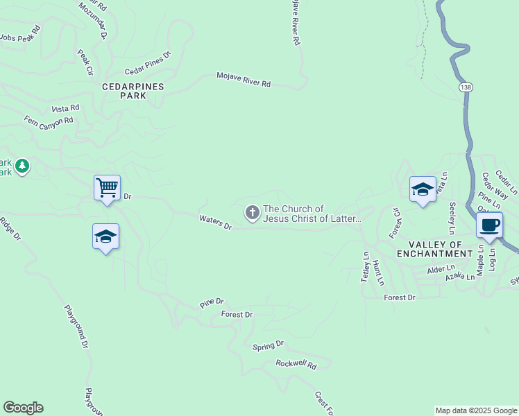 map of restaurants, bars, coffee shops, grocery stores, and more near 22348 Glenwood Drive in Crestline