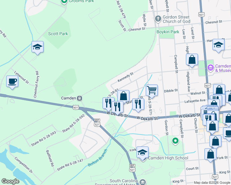 map of restaurants, bars, coffee shops, grocery stores, and more near 1203 Kennedy Street in Camden