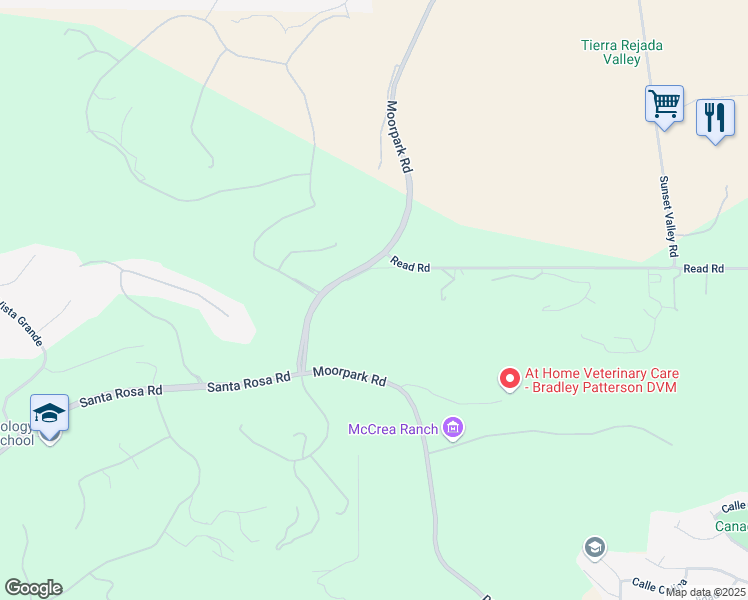 map of restaurants, bars, coffee shops, grocery stores, and more near 4890 Read Road in Moorpark