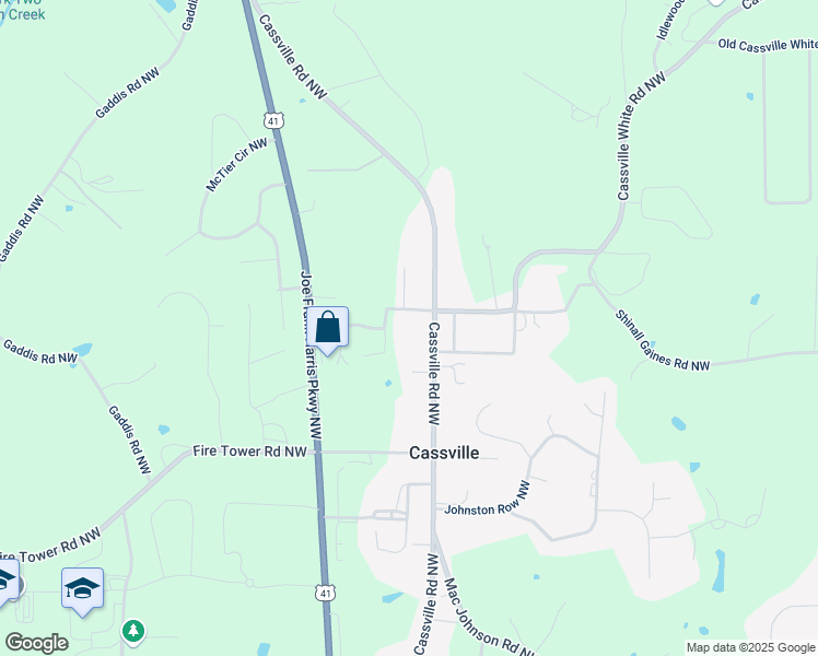 map of restaurants, bars, coffee shops, grocery stores, and more near 1 Joree Road Northwest in Cartersville