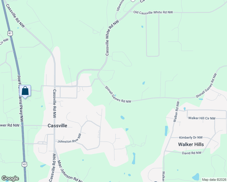 map of restaurants, bars, coffee shops, grocery stores, and more near 51 Shinall Gaines Road Northwest in Cartersville