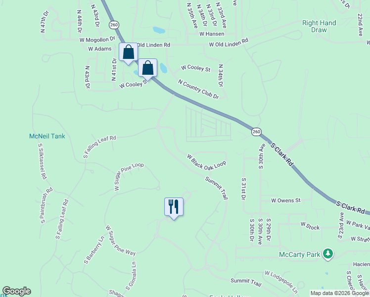 map of restaurants, bars, coffee shops, grocery stores, and more near 270 North Clark Road in Show Low