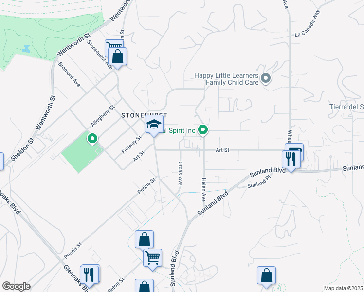 map of restaurants, bars, coffee shops, grocery stores, and more near 10857 Art Street in Los Angeles