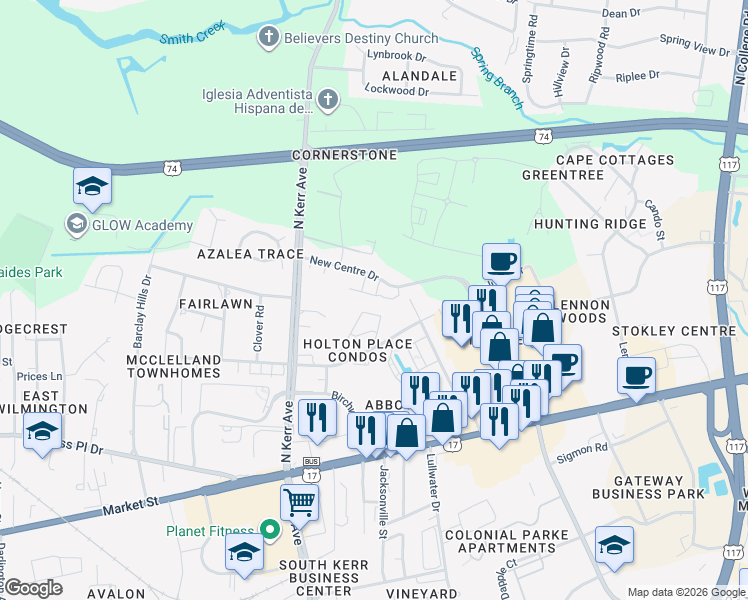 map of restaurants, bars, coffee shops, grocery stores, and more near in New Hanover County