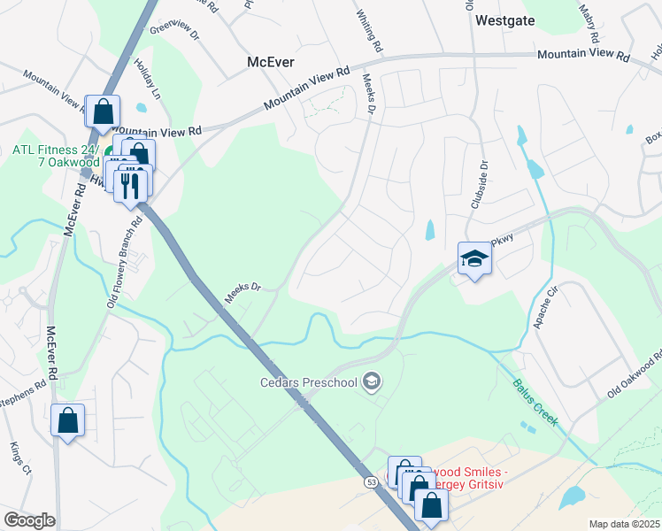 map of restaurants, bars, coffee shops, grocery stores, and more near 4637 Hidden Creek Drive in Gainesville