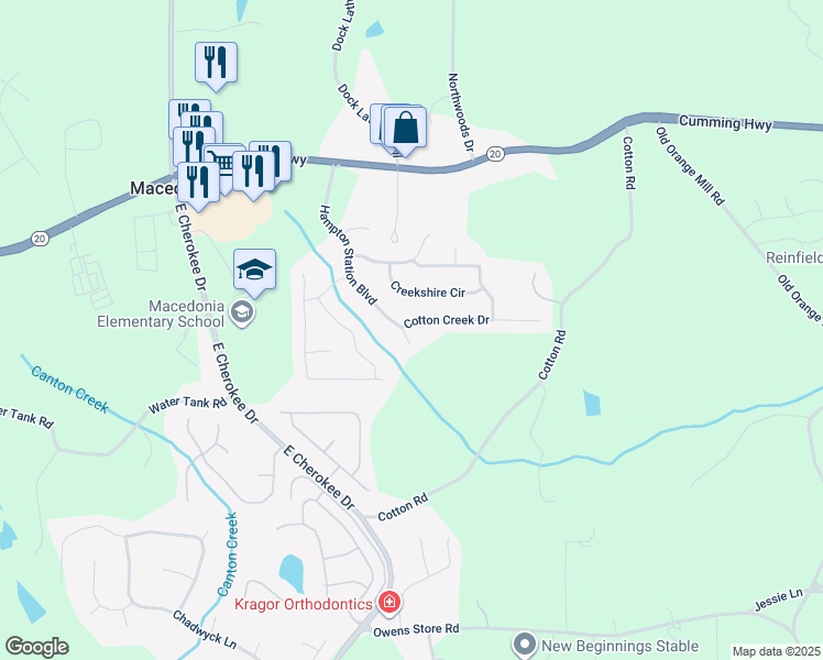map of restaurants, bars, coffee shops, grocery stores, and more near 231 Hampton Station Boulevard in Canton