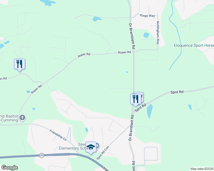 map of restaurants, bars, coffee shops, grocery stores, and more near 1990 Tomahawk Lane in Cumming