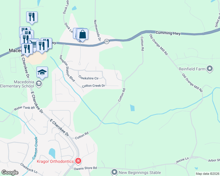 map of restaurants, bars, coffee shops, grocery stores, and more near 830 Cotton Creek Drive in Canton