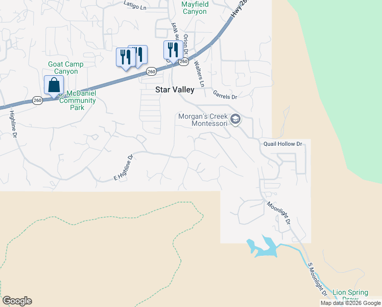 map of restaurants, bars, coffee shops, grocery stores, and more near 23 Pine Ridge Drive in Star Valley