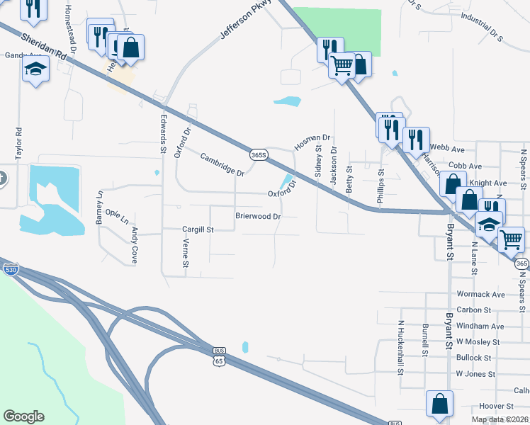 map of restaurants, bars, coffee shops, grocery stores, and more near 6904 Oxford Drive in Pine Bluff