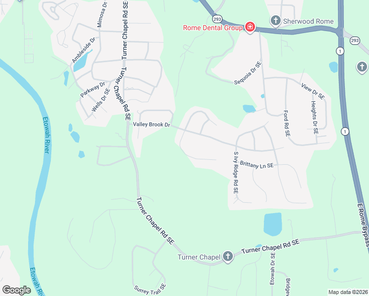 map of restaurants, bars, coffee shops, grocery stores, and more near 3 Laurchris Drive Southeast in Rome