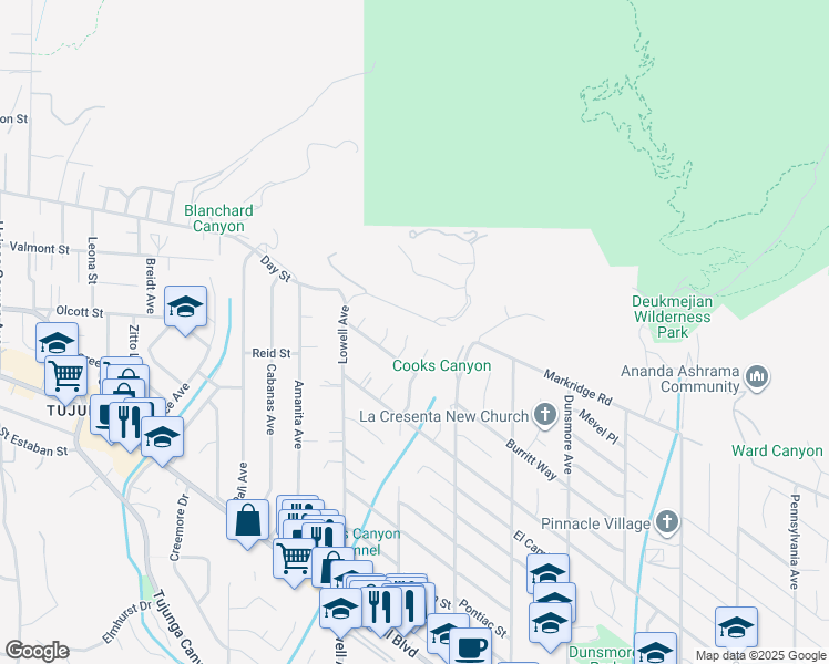 map of restaurants, bars, coffee shops, grocery stores, and more near 5024 Reynard Avenue in Glendale