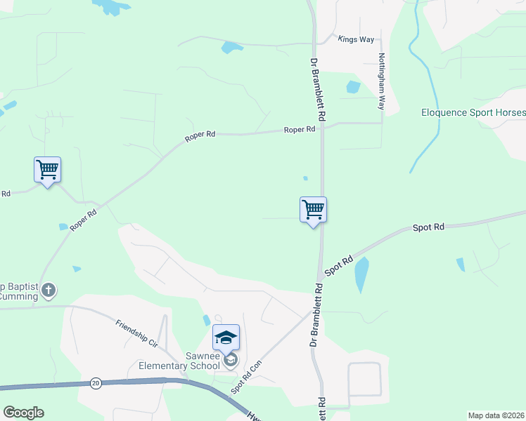 map of restaurants, bars, coffee shops, grocery stores, and more near 1990 Tomahawk Lane in Cumming