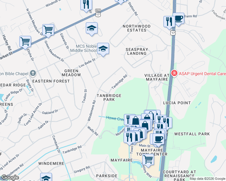 map of restaurants, bars, coffee shops, grocery stores, and more near 621 Tanbridge Rd in Wilmington