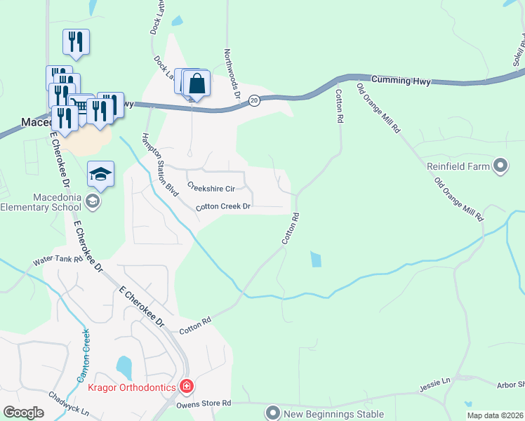map of restaurants, bars, coffee shops, grocery stores, and more near 830 Cotton Creek Drive in Canton