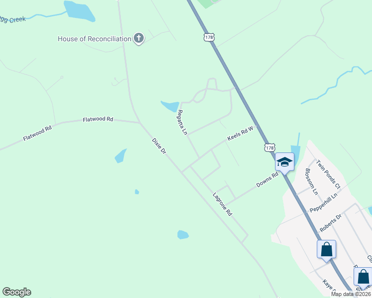 map of restaurants, bars, coffee shops, grocery stores, and more near 316 Keels Road West in Hodges