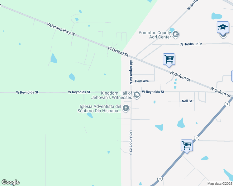 map of restaurants, bars, coffee shops, grocery stores, and more near 537 West Reynolds Street in Pontotoc