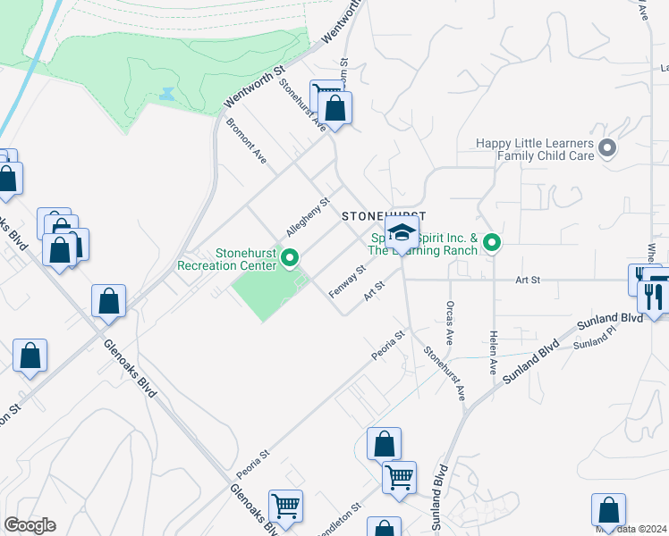 map of restaurants, bars, coffee shops, grocery stores, and more near 11110 Wicks Street in Los Angeles