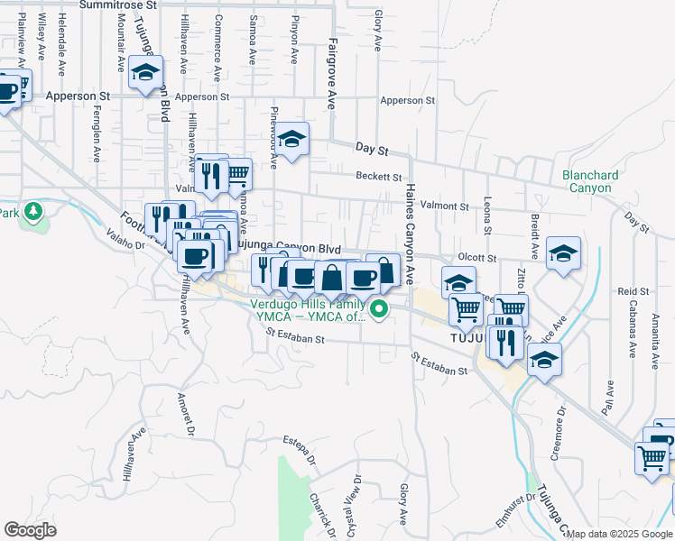 map of restaurants, bars, coffee shops, grocery stores, and more near 6939 Greeley Street in Los Angeles