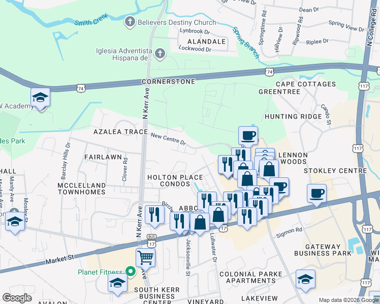 map of restaurants, bars, coffee shops, grocery stores, and more near in New Hanover County