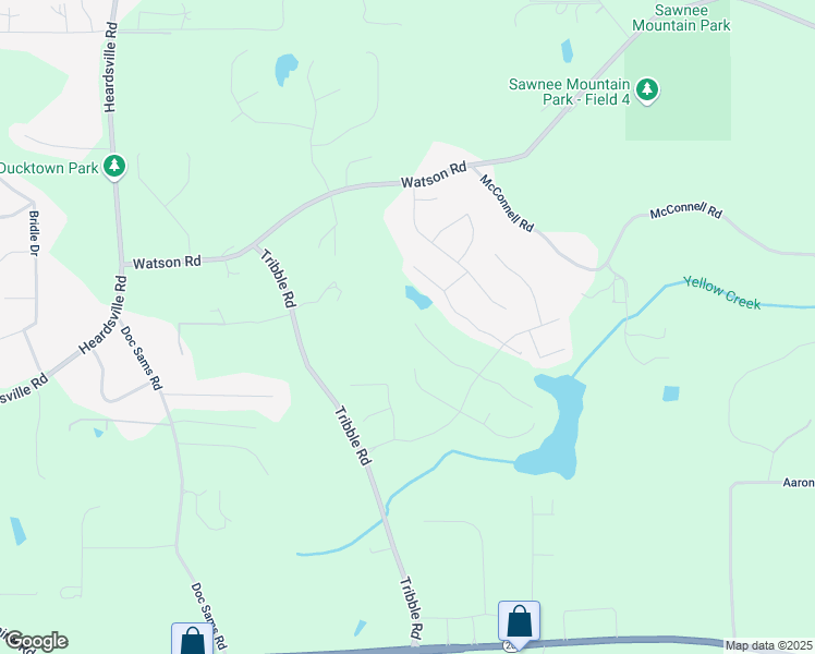map of restaurants, bars, coffee shops, grocery stores, and more near 4205 Rock Creek Drive in Cumming