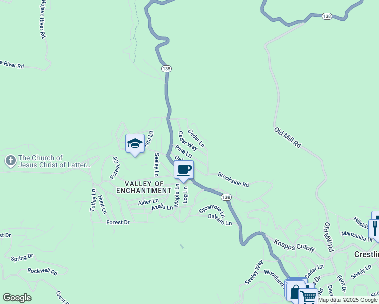 map of restaurants, bars, coffee shops, grocery stores, and more near 23024 Pine Lane in Crestline